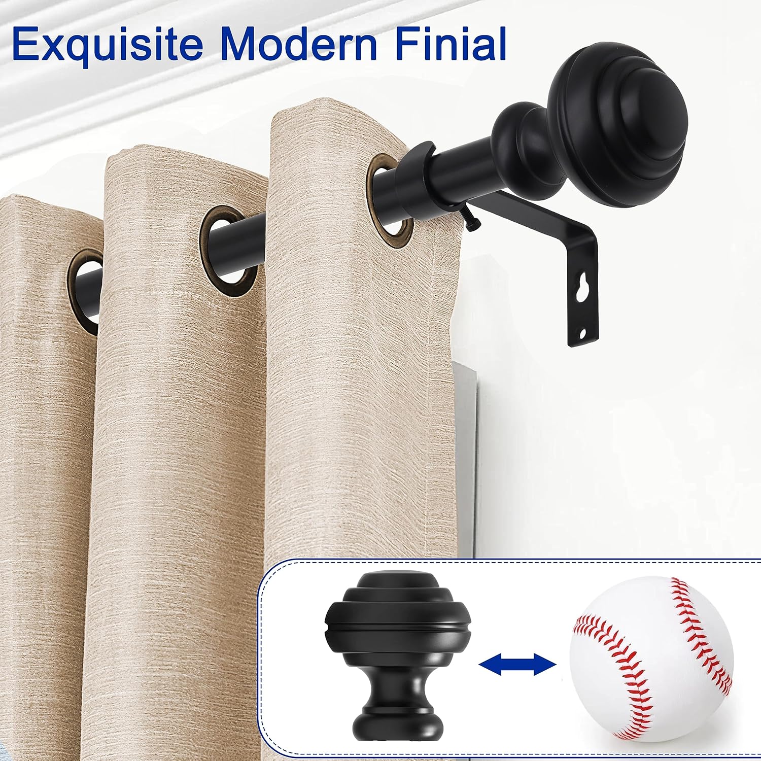 Curtain Rods for Windows 48-84 inch,3/4 inch Heavy Duty Adjustable Decorative Curtain Rod with Modern Finials,2 Pack Window Rods for Bedroom, Living Room,Patio and Kitchen