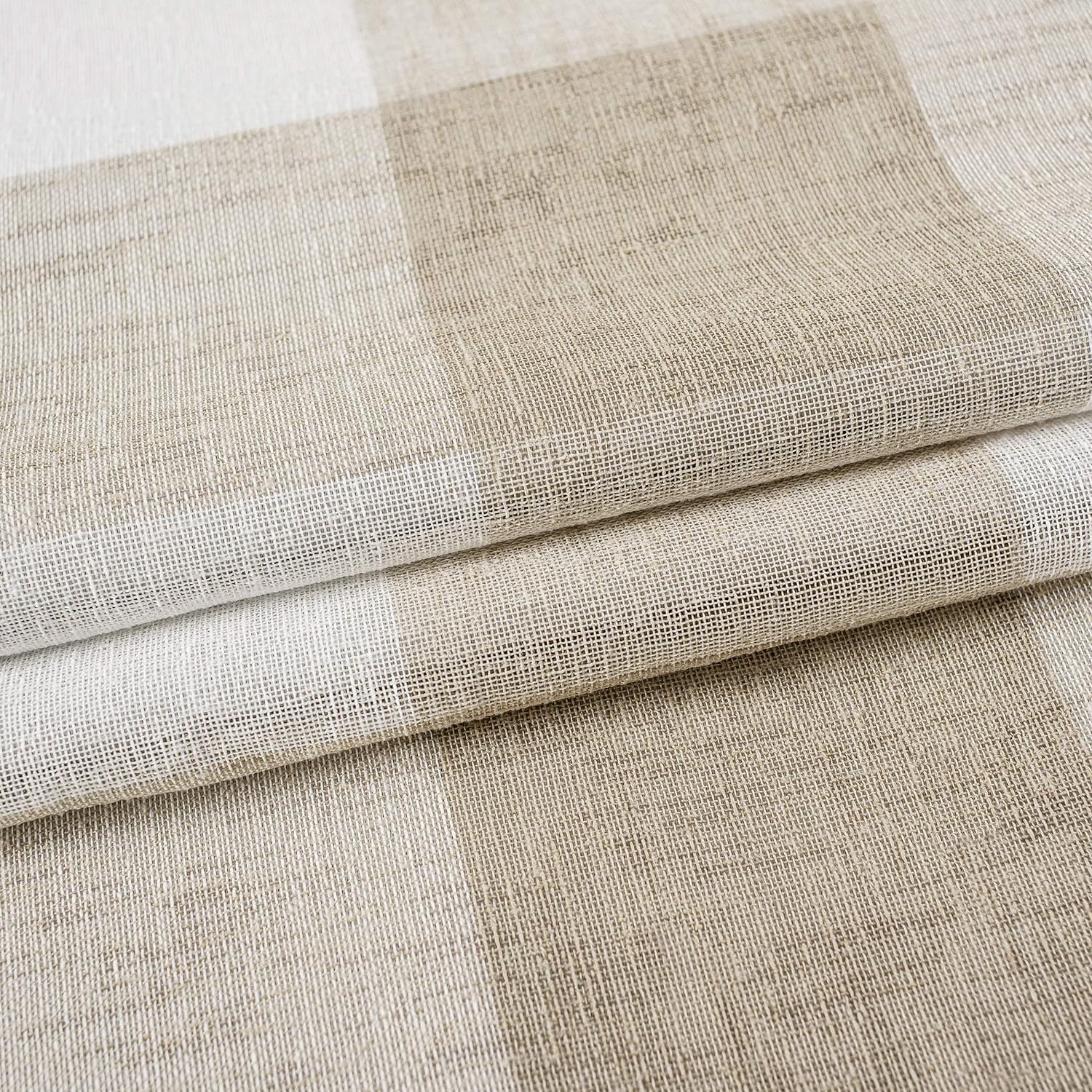 DriftAway Buffalo Plaid Blackout Curtains Linen Textured Farmhouse Double Layer Thermal Insulated Yarn Dyed Woven Checkered Gingham Grommet Drapes for Living Room 2 Panels Each 52W x 84L Taupe