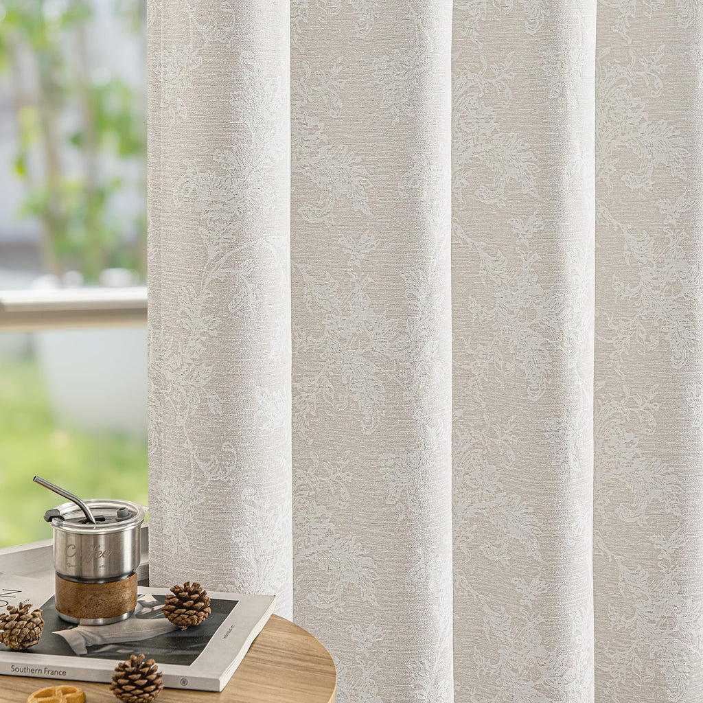 FMFUNCTEX Blue Floral Jacquard Blackout Curtains 96 Inches Long for Bedroom, Scroll Flower Chenille Farmhouse Curtains for Living Room Darkening Thermal Insulated Grommet Window Drapes 2 Panels