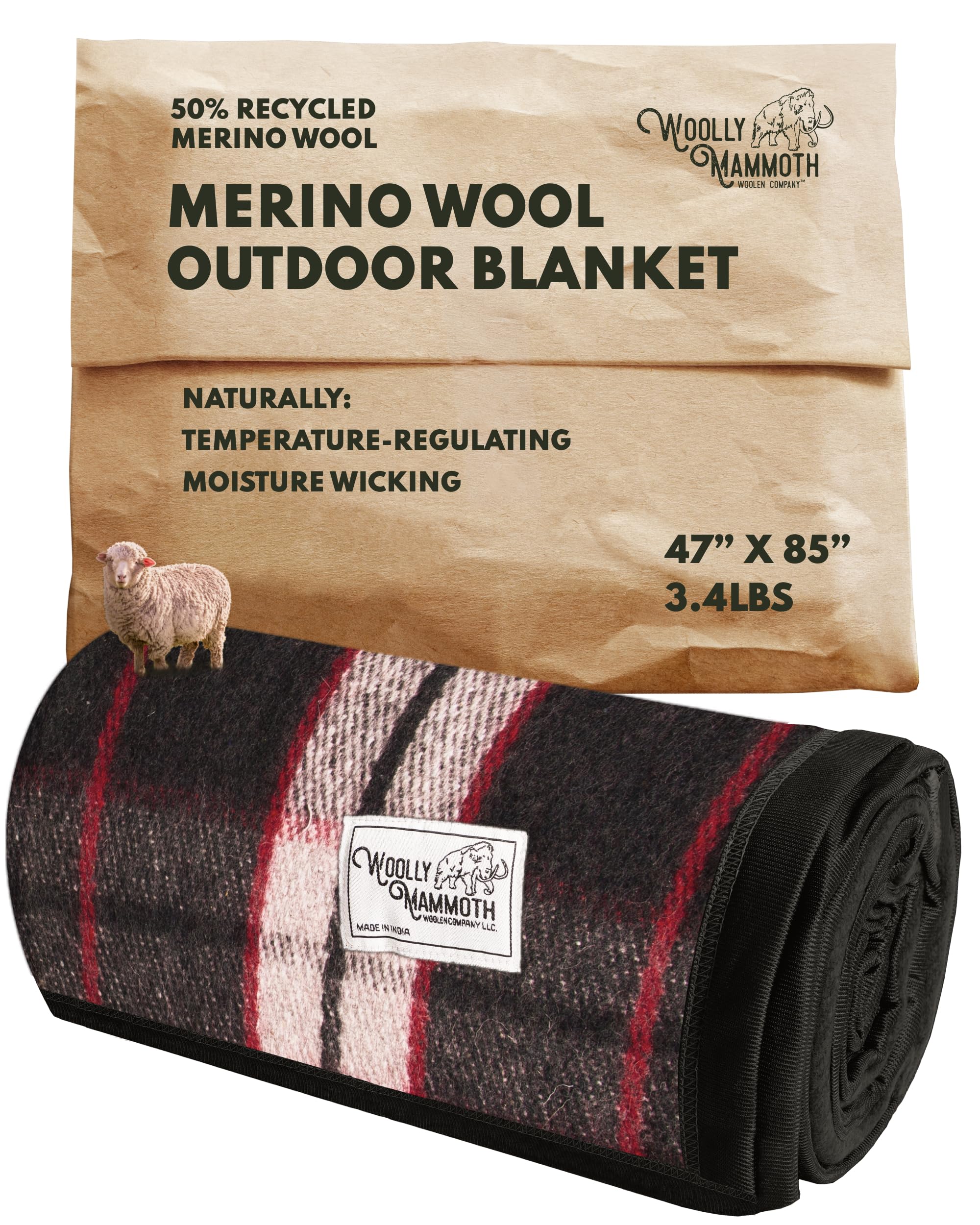 Woolly Mammoth Woolen Co. | Extra Large Merino Wool Camp Blanket | Perfect Outdoor Gear | Bedroll for Bushcraft, Camping, Trekking, Hiking, Survival, or Throw Blanket at the Cabin (Gray), 66" x 90"