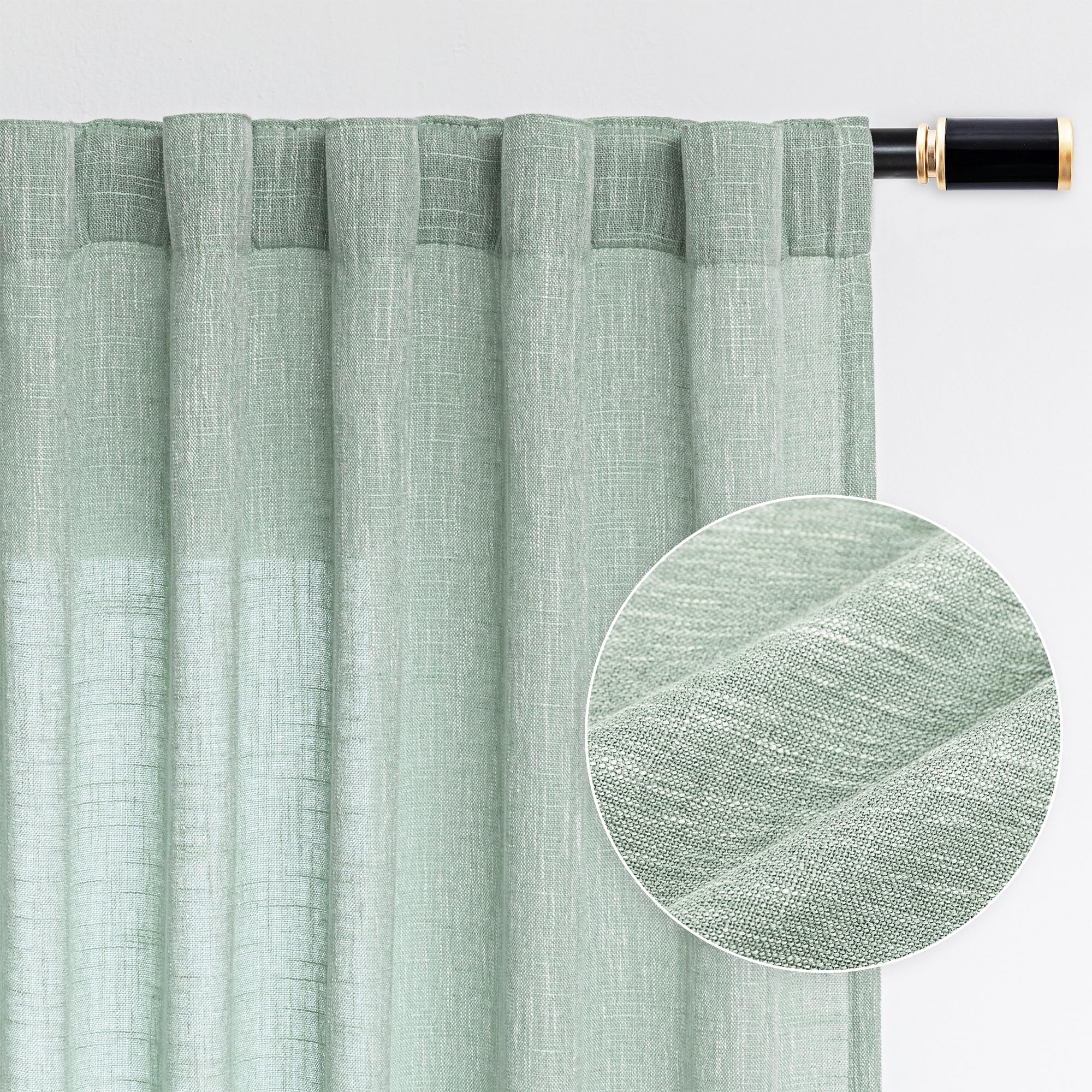 MYSKY HOME Linen Curtains for Living Room, Natural Semi Sheer Curtains & Drapes 84 inches Length 2 Panels Set Farmhouse Country Boho Style Back Tab Draperies for Sliding Glass Door, 50" Wide, Linen