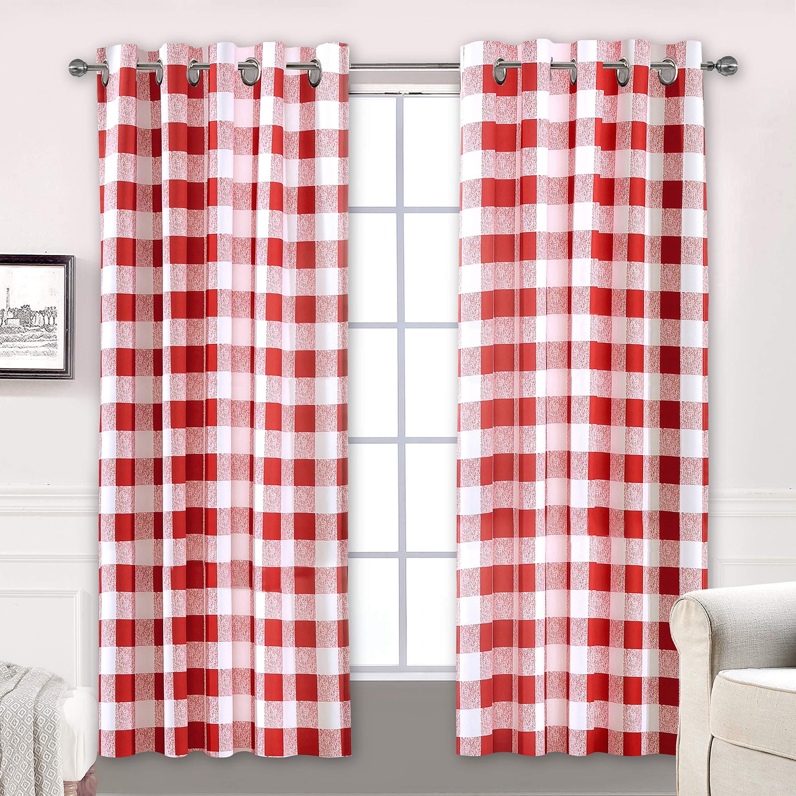DriftAway Buffalo Plaid Blackout Curtains Linen Textured Farmhouse Double Layer Thermal Insulated Yarn Dyed Woven Checkered Gingham Grommet Drapes for Living Room 2 Panels Each 52W x 84L Taupe