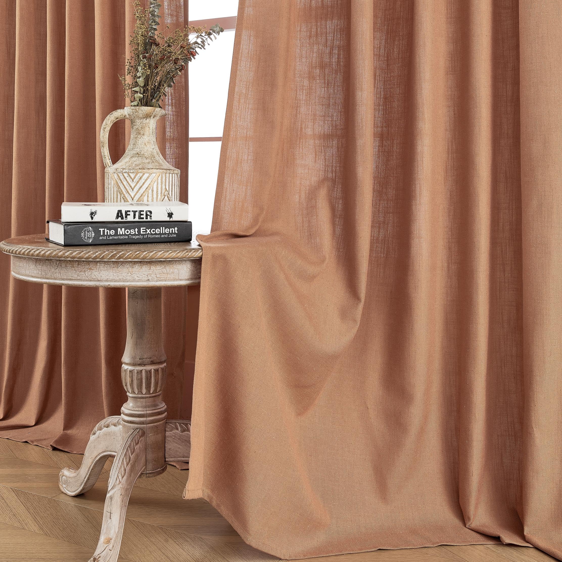 Joydeco Curtains, 108 Inches Long, 2 Panels Set, Farmhouse Drapes for Living Room, Semi-Blackout, Linen-Polyester, Ivory on Linen, Rod Pocket