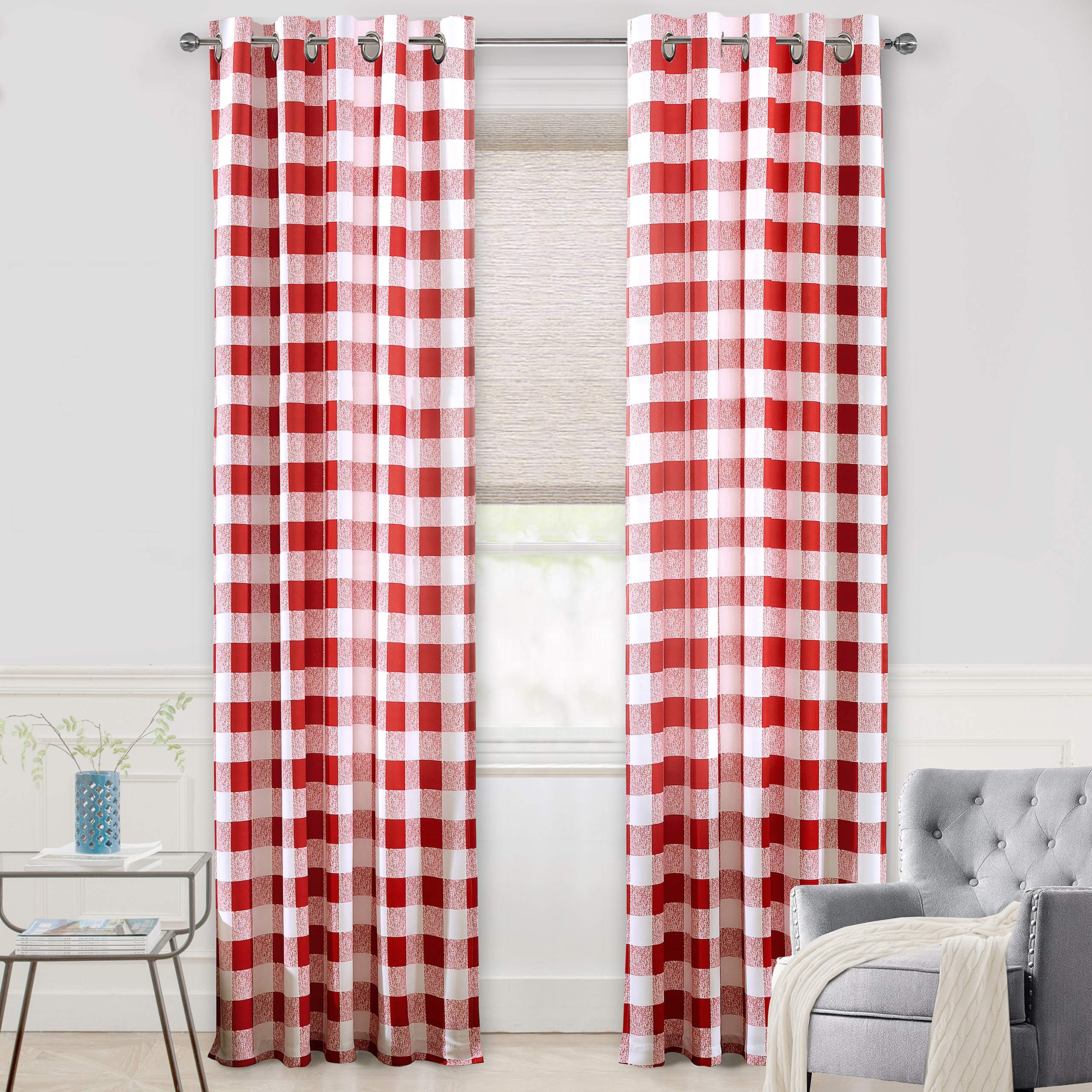 DriftAway Buffalo Plaid Blackout Curtains Linen Textured Farmhouse Double Layer Thermal Insulated Yarn Dyed Woven Checkered Gingham Grommet Drapes for Living Room 2 Panels Each 52W x 84L Taupe