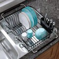 JASIWAY Dish Drying Rack in Sink, Expandable Stainless Steel Dish Drainers for Kitchen Counter, Dish Dryer Rack for Inside Sink, Over The Sink Dish Racks with Utensil Holder, Silver