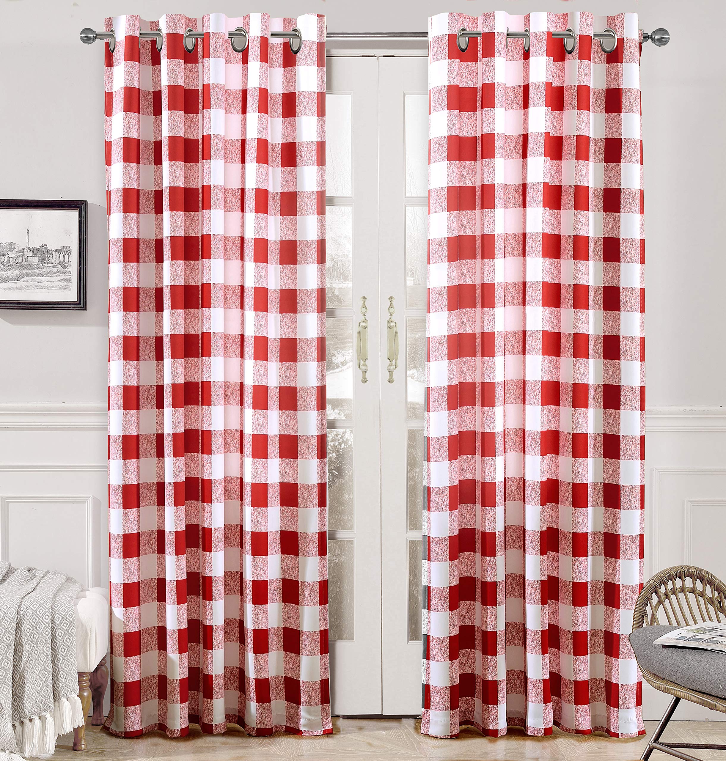 DriftAway Buffalo Plaid Blackout Curtains Linen Textured Farmhouse Double Layer Thermal Insulated Yarn Dyed Woven Checkered Gingham Grommet Drapes for Living Room 2 Panels Each 52W x 84L Taupe